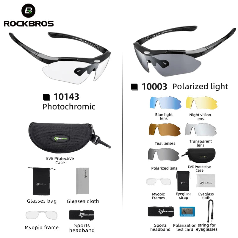 ROCKBROS Photochromic Cycling Glasses Polarized UV400 Eyewear