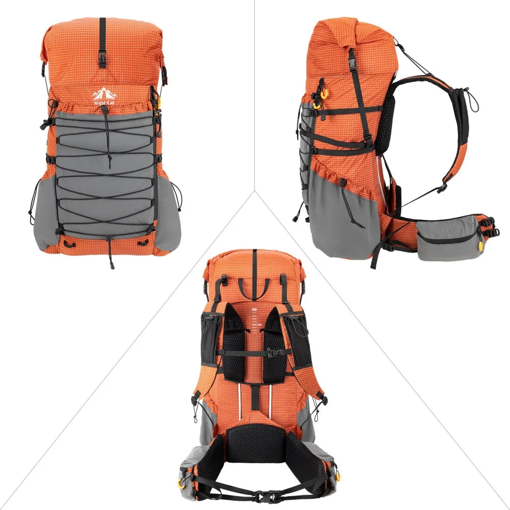 Night Cat Internal Frame Hiking Backpack Roll Top Rain Cover