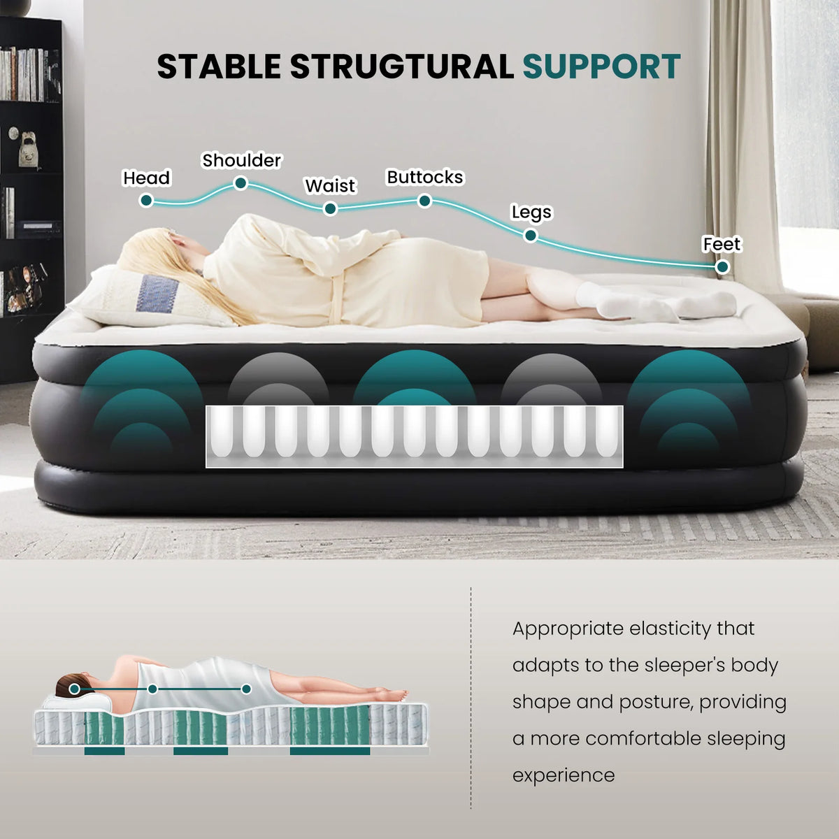 JHK Air Mattress With Non-Slip Bottom For Home And Camping