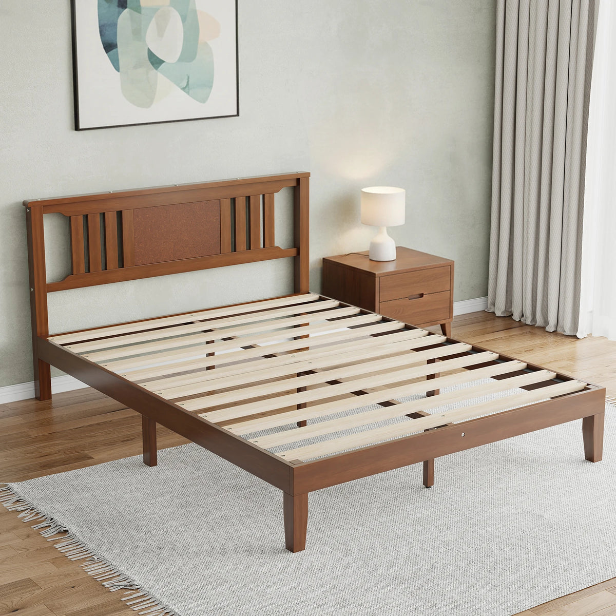 MCQ Wood Bed Frame Platform Bed with Headboard Sturdy Solid Wood Slat Support Up to 800 lbs No Box Spring Needed Easy Assembly Noise Free Suitable for Bedroom Furniture