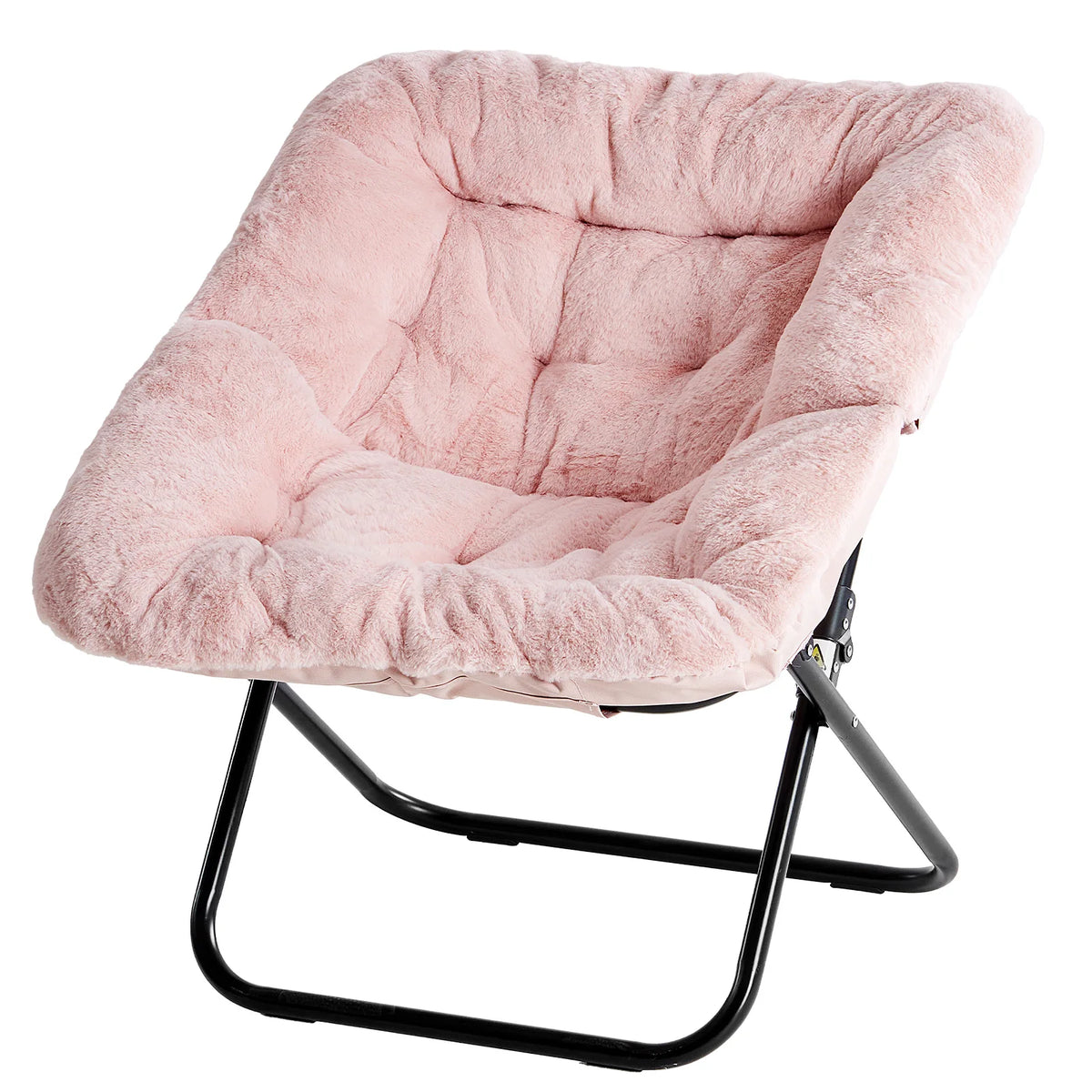 JHK Cozy Saucer Chair With Soft Faux Fur Folding Metal Frame