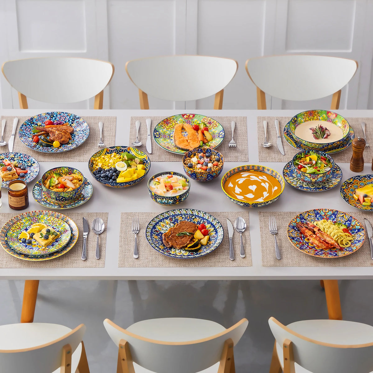 MALACASA 24 Piece Porcelain Dinnerware Set Bohemian Style