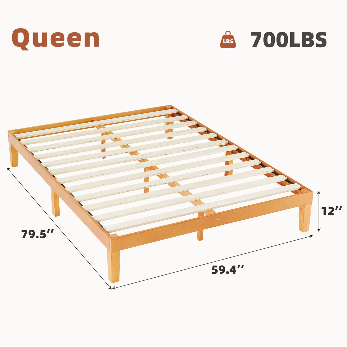 JHK All Size Solid Wood Bed Frame with Sturdy Wood Slat Support No Box Spring Needed Easy Assembly Eco-Friendly For Living Room