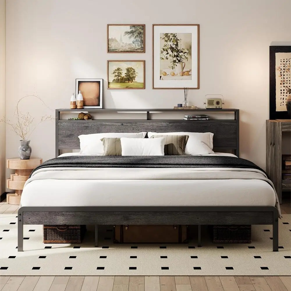LIKIMIO Bed Frame With Headboard Sturdy Noise Free With Strong Supports