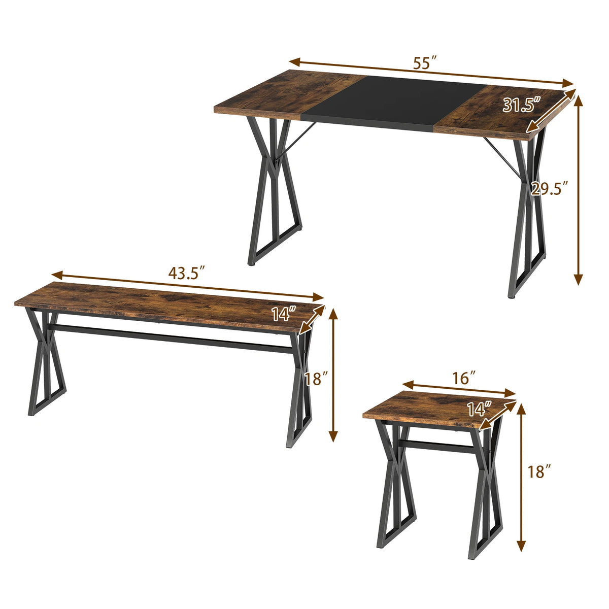Homasis 5 Piece Wooden Dining Set With Table And Benches