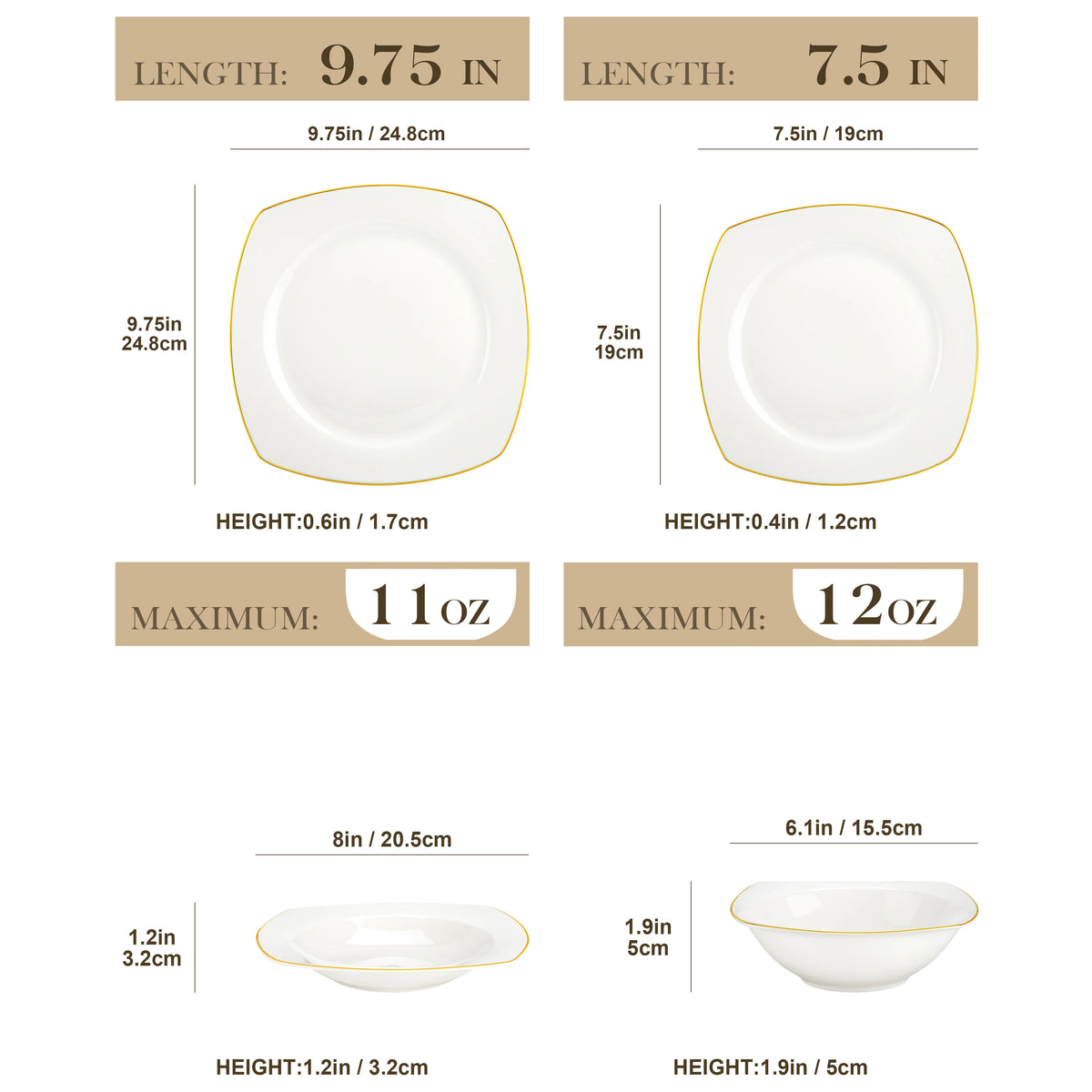 Malacasa Nordic European Bone China Golden Rim Dinnerware Set
