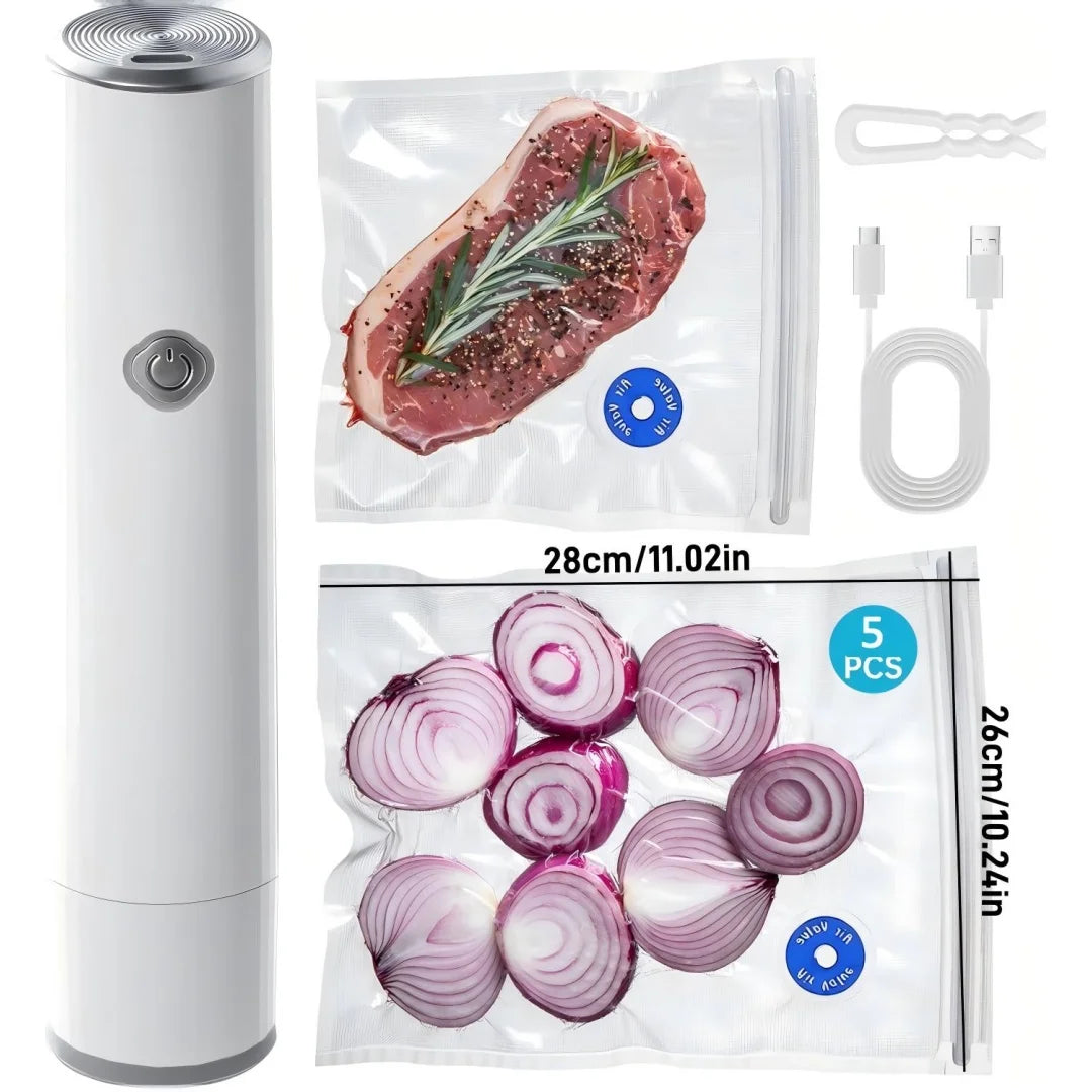 Handheld Vacuum Sealer With 5 Reusable Bags Portable Meal Saver