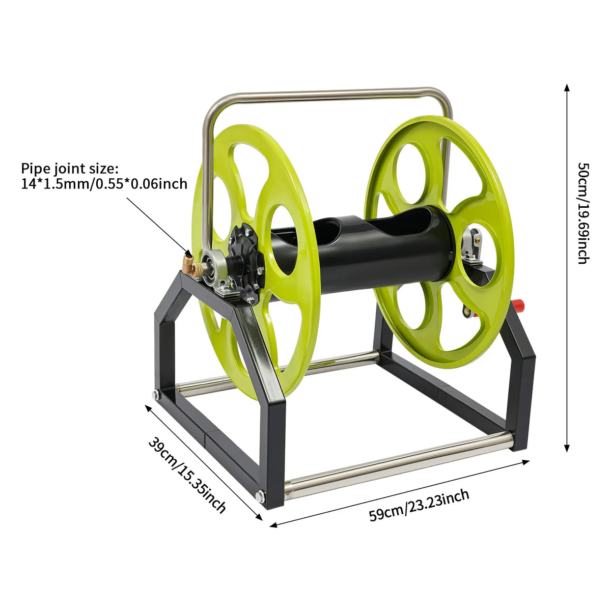 Garden Hose Reel Metal With 360 Degree Swivel Nozzle And Crank Handle