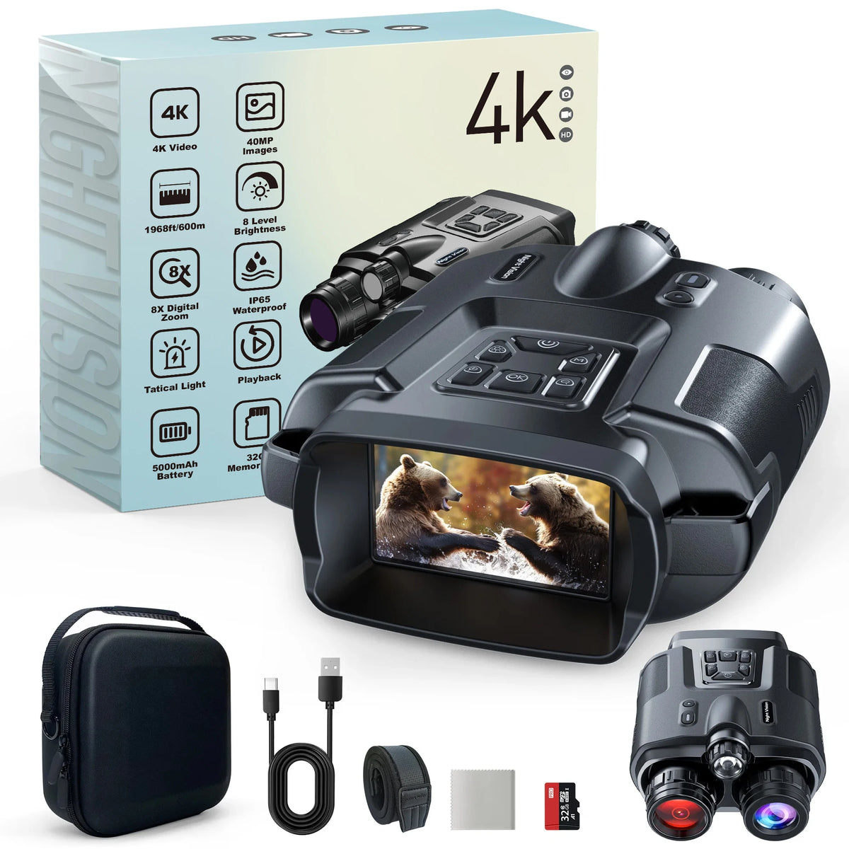 Letcmoi 4K Night Vision Binoculars With Infrared And Tactical Light
