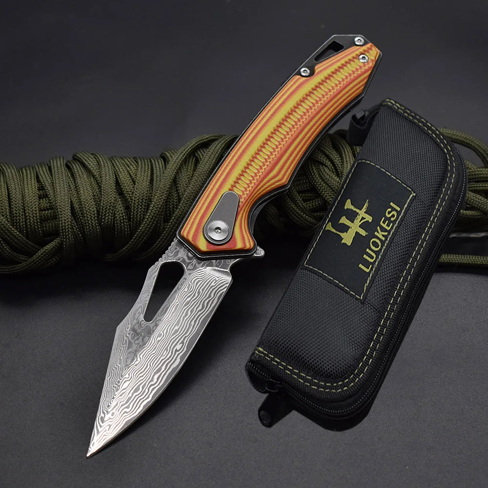 Blackdragon Damascus Steel Folding Pocket Knife With G10 Handle