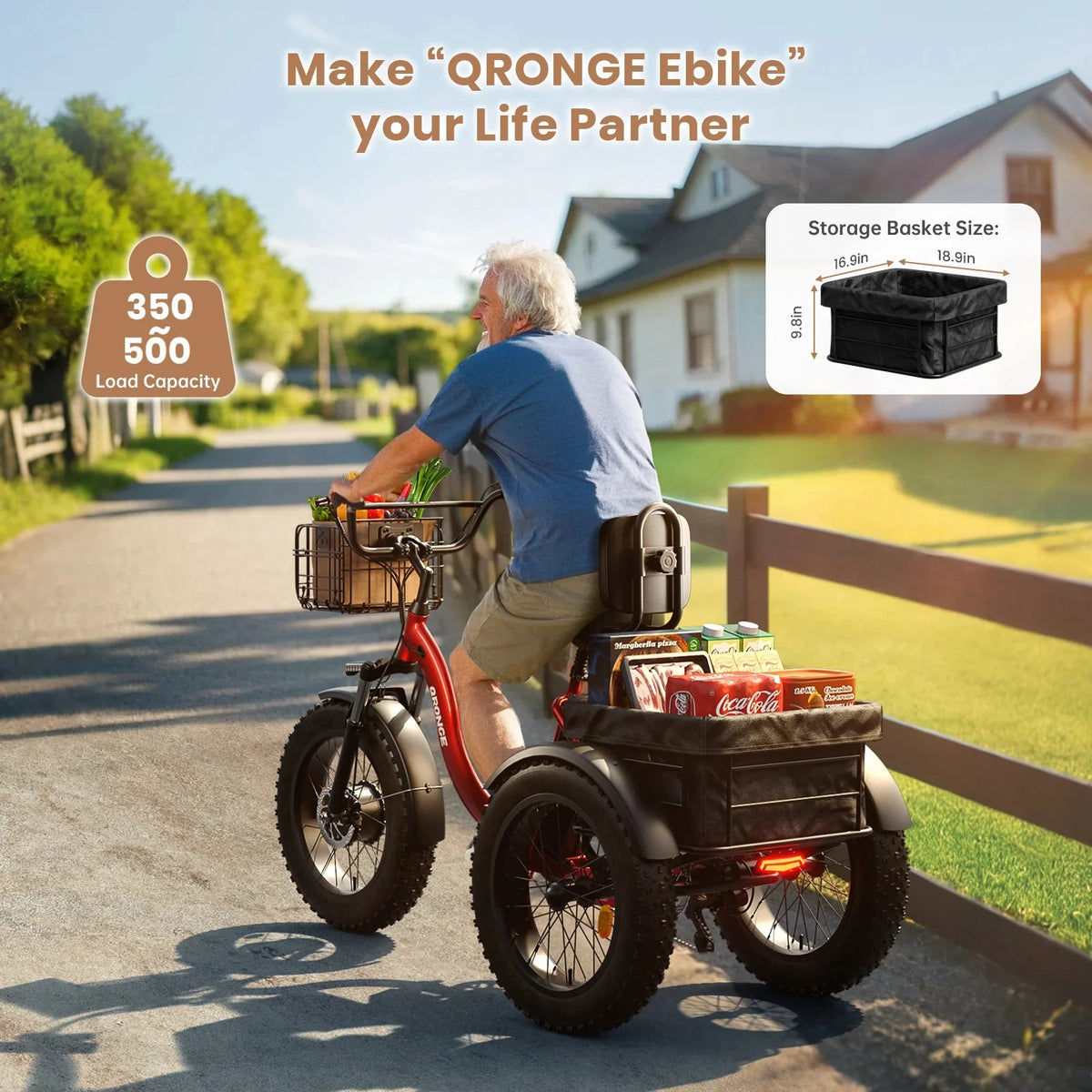 Qronge Electric Folding Tricycle 960W Fat Tire Trike