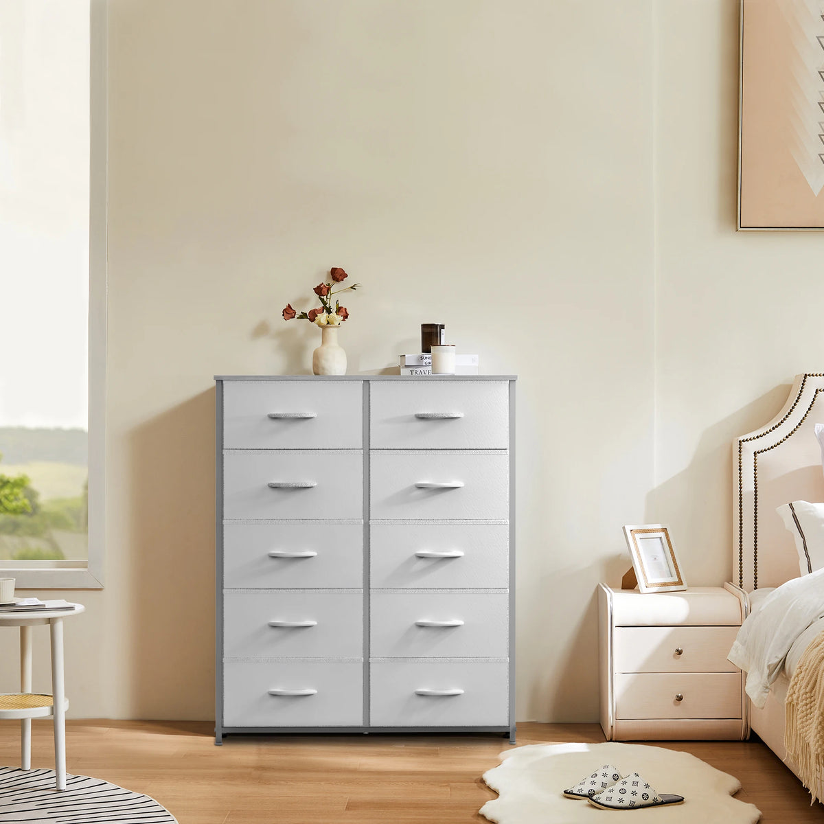 JHK Modern Wooden Bedroom Wardrobe Dresser Storage Cabinet Fabric Drawers