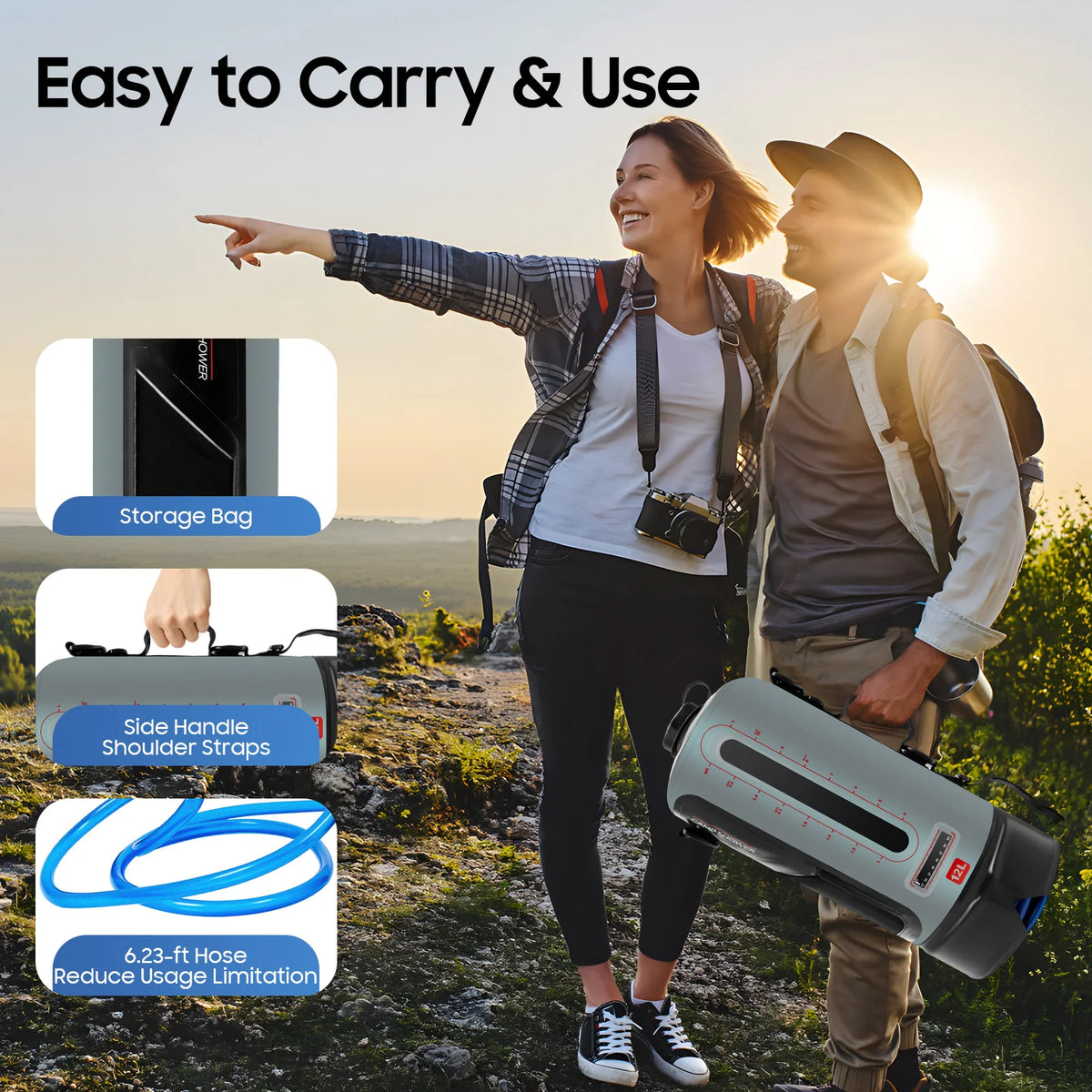 Bymaocar 12L Portable Camping Shower Bag For Outdoor Hiking