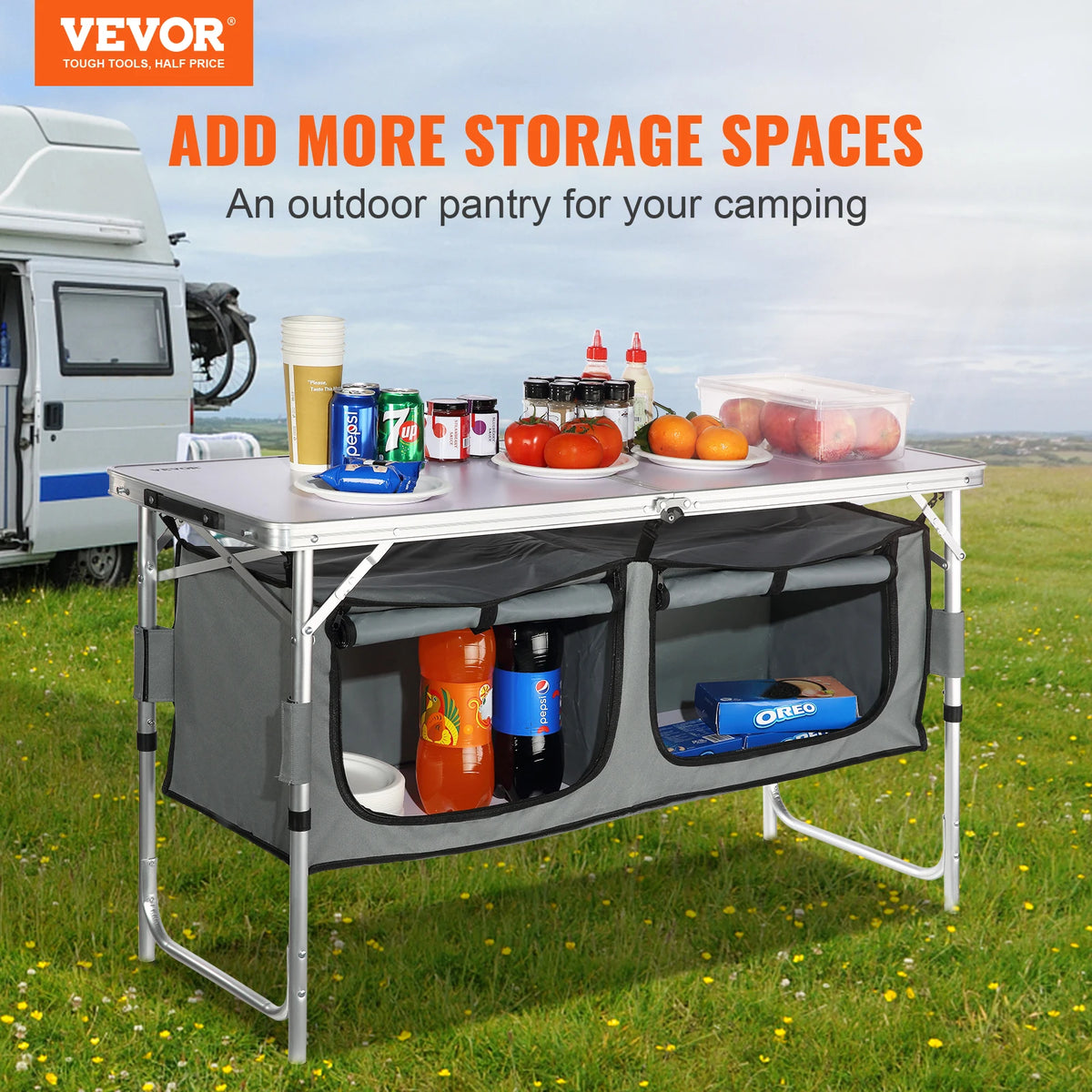 VEVOR Camping Kitchen Table Folding Setup Outdoor Cooking Station