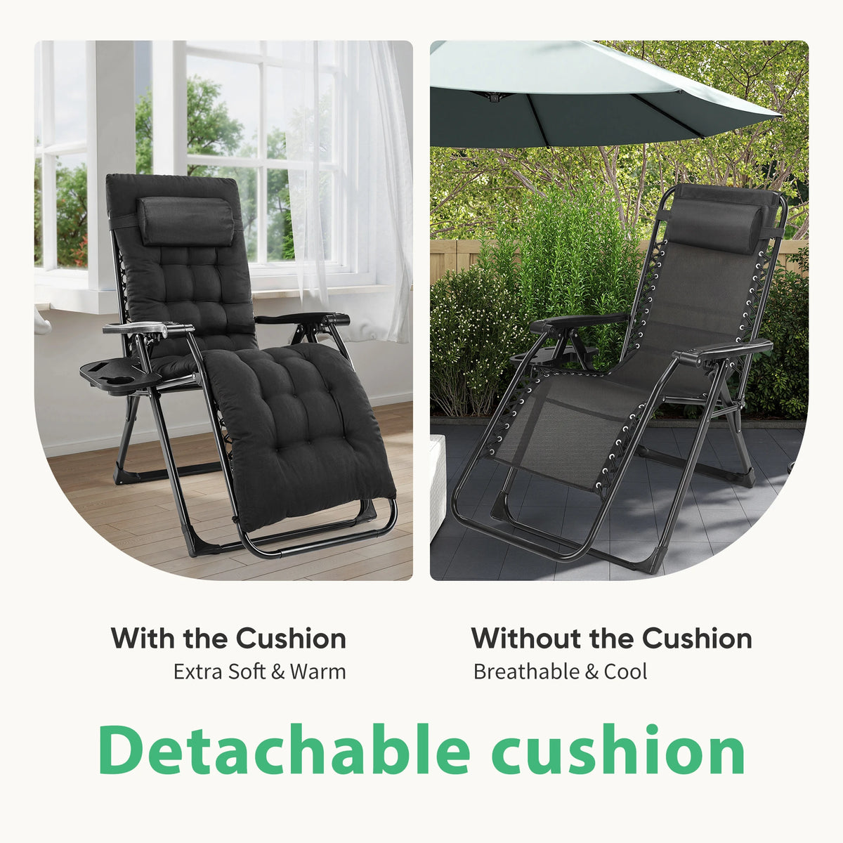 JHK Zero Gravity Recliner Folding Portable Chair With Cup Holder