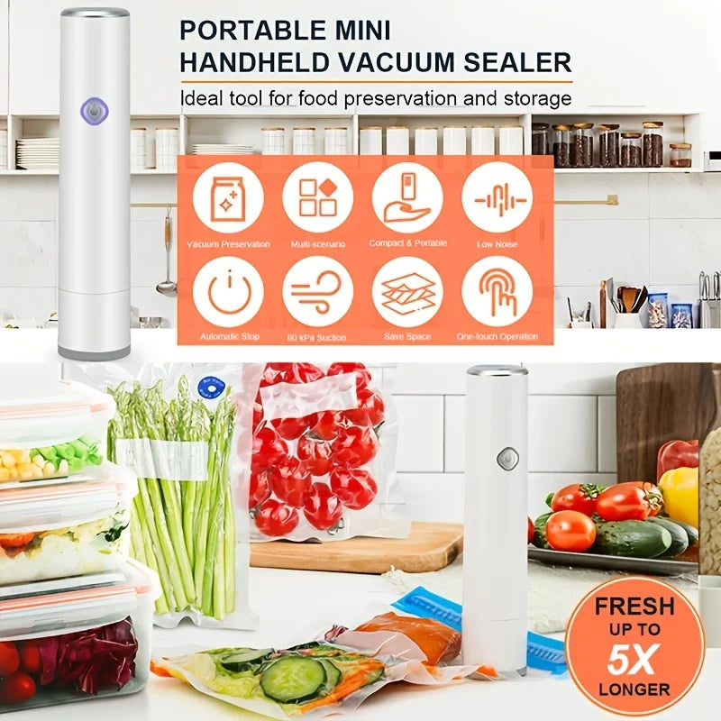 Handheld Vacuum Sealer With 5 Reusable Bags Portable Meal Saver