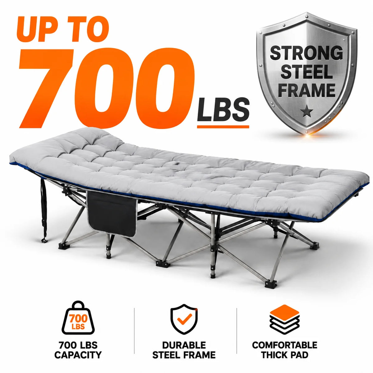 Foldable Cot Bed With Thick Mattress For Camping And Office Use
