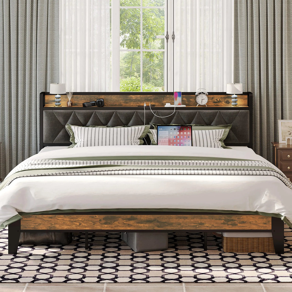 Anctor Bed Frames With Storage Headboard And Outlets No Box Springs