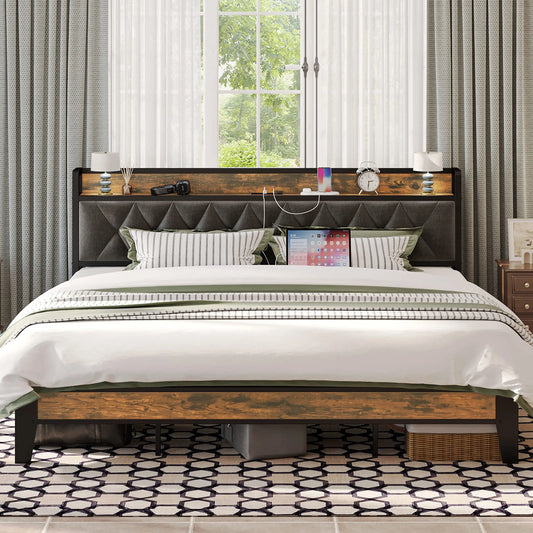 Anctor Bed Frames With Storage Headboard And Outlets No Box Springs