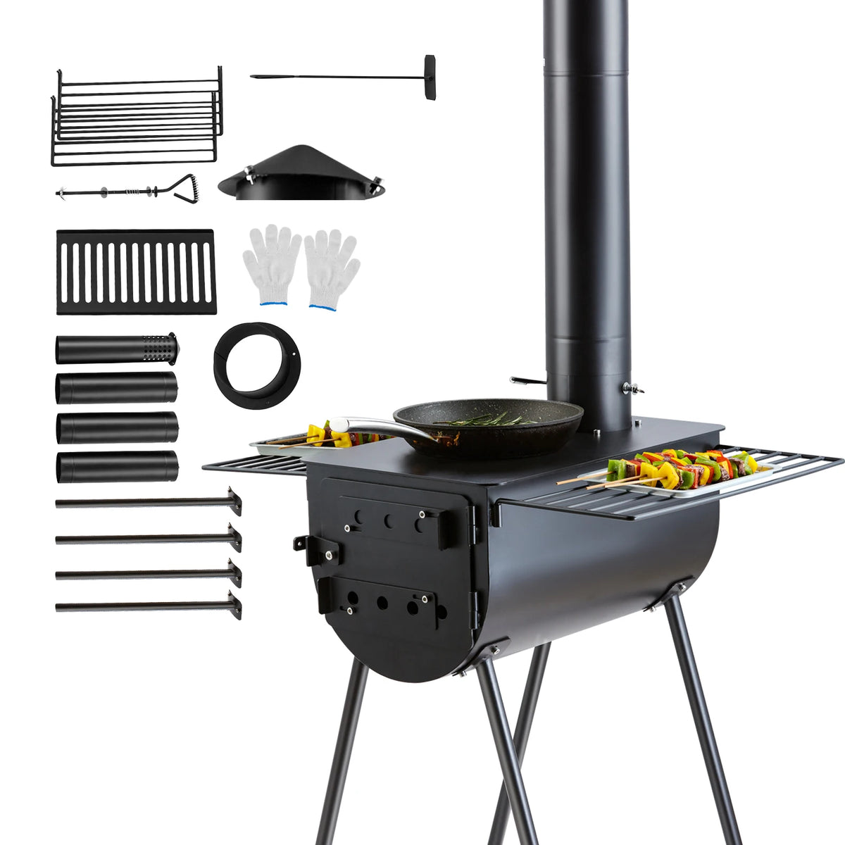 Portable Alloy Steel Camping Wood Stove With Chimney Pipes