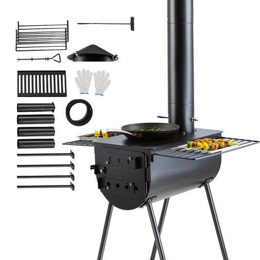 Portable Alloy Steel Camping Wood Stove With Chimney Pipes