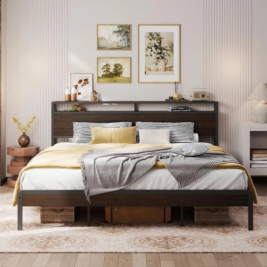 LIKIMIO Bed Frame With Headboard Sturdy Noise Free With Strong Supports