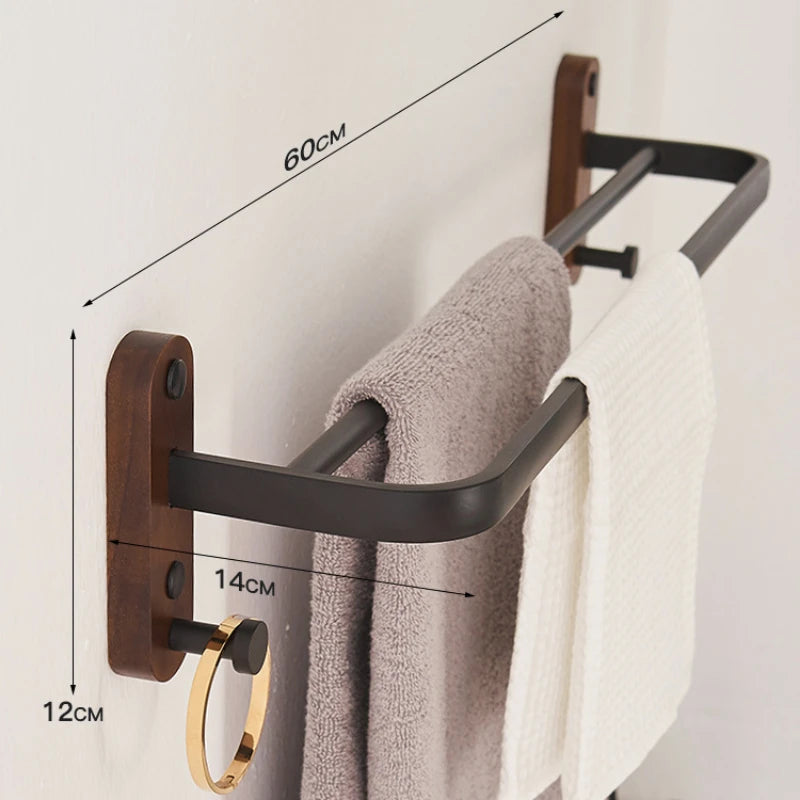 Walnut Wall Mounted Towel Rack And Bath Storage Organizer
