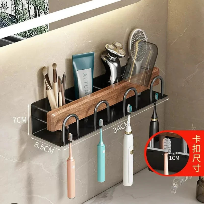 Walnut Wall Mounted Towel Rack And Bath Storage Organizer