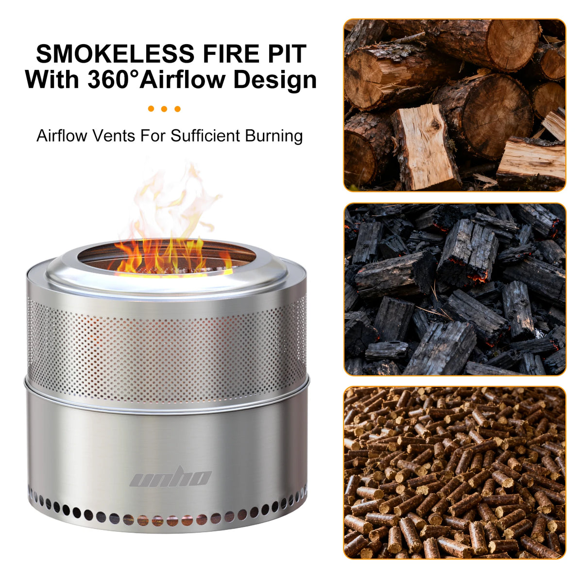 Large Stainless Steel Smokeless Wood Burning Fire Pit With Carry Bag