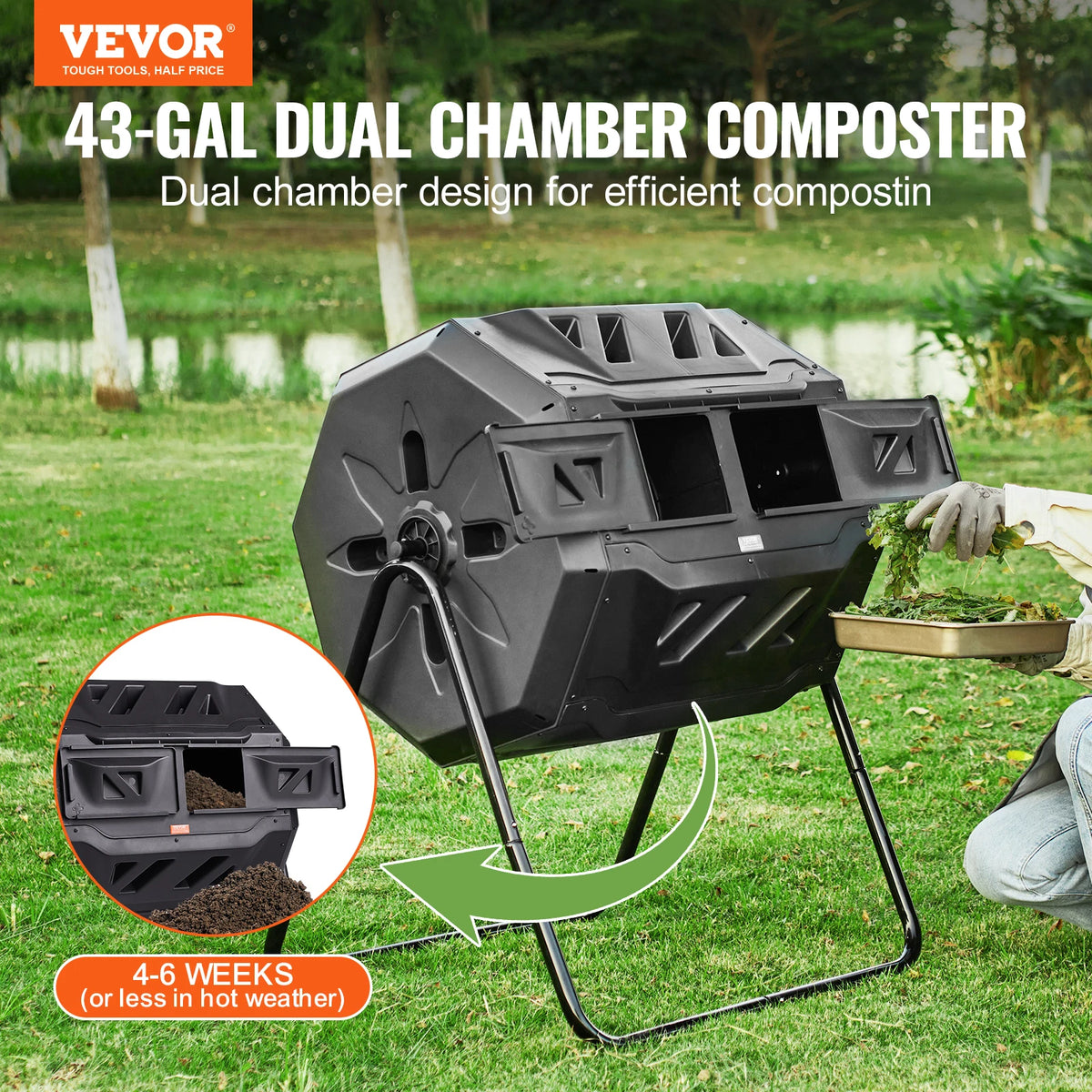 SucceBuy Dual Chamber Composting Tumbler For Garden