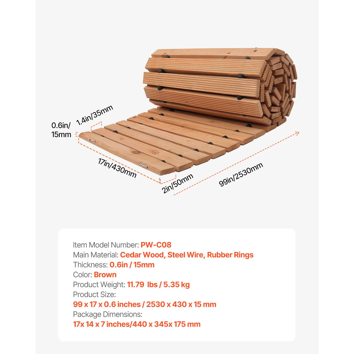 Curved Cedar Garden Pathway Non Slip Roll Out Walkway Backyard