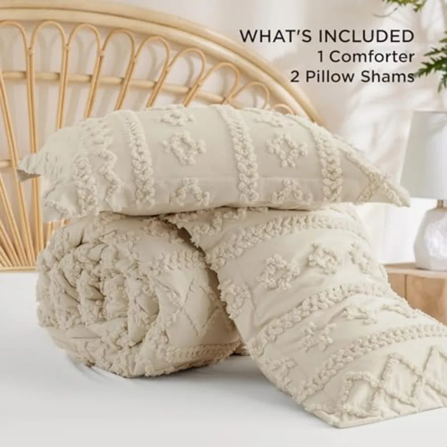 Boho Tufted Comforter Duvet Cover Set 3 Piece Farmhouse Bedding