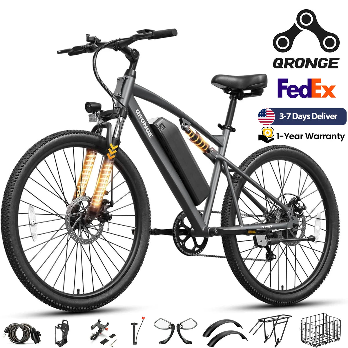 QRONGE Zephyr Electric Bike 1000W Motor Full Suspension