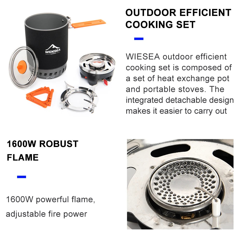 Widesea Camping Cooking System With Heat Exchanger Gas Burner Stove Pot Set