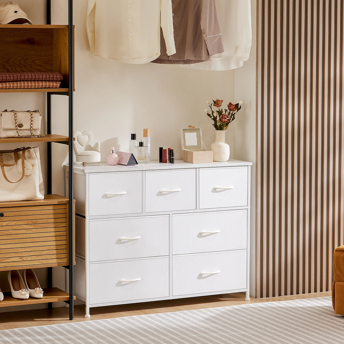 JHK Modern Wooden Bedroom Wardrobe Dresser Storage Cabinet Fabric Drawers