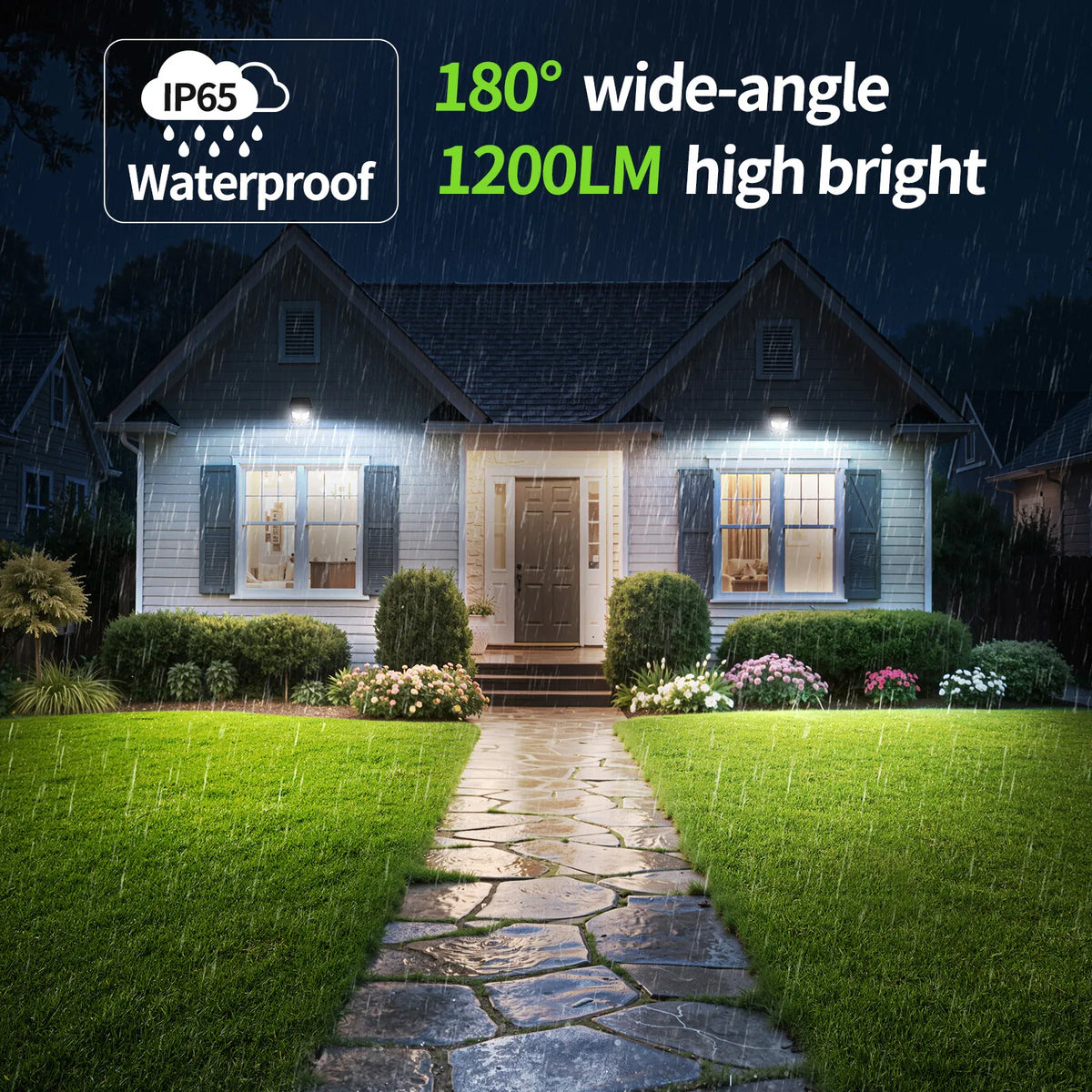 Intelamp Long Battery Life 4000mAh Outdoor Solar Street Lights Flood Light 240° Wide Lighting Two Motion Sensors Detect 180°