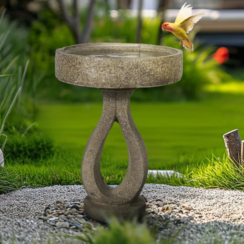 Concrete Modern Garden Bird Bath With Geometric Pedestal Decoration