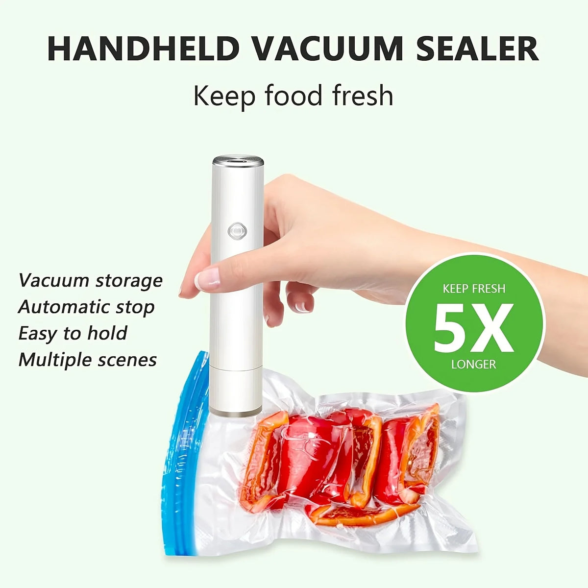 Handheld Vacuum Sealer With 5 Reusable Bags Portable Meal Saver