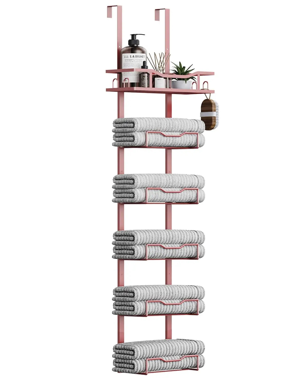 XIUWO 6-Tier No-Drill Over-the-Door Towel Rack for Small Bathrooms