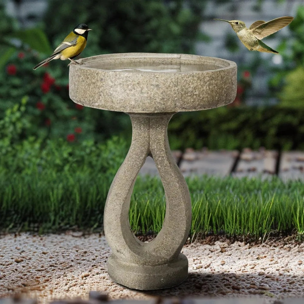 Concrete Modern Garden Bird Bath With Geometric Pedestal Decoration