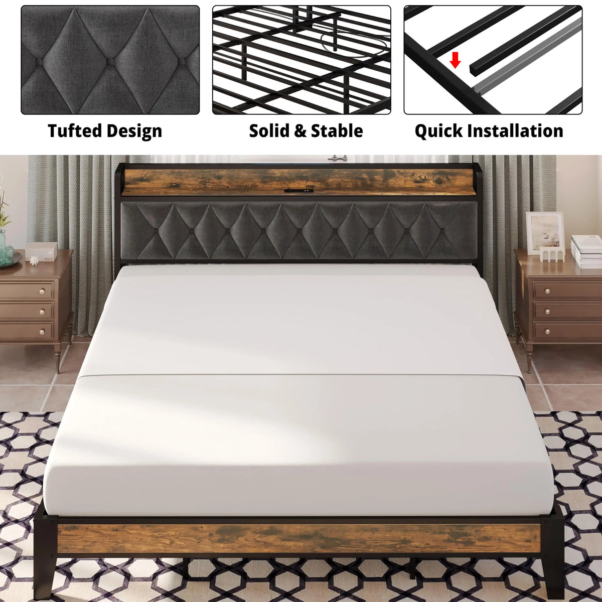 Anctor Bed Frames With Storage Headboard And Outlets No Box Springs