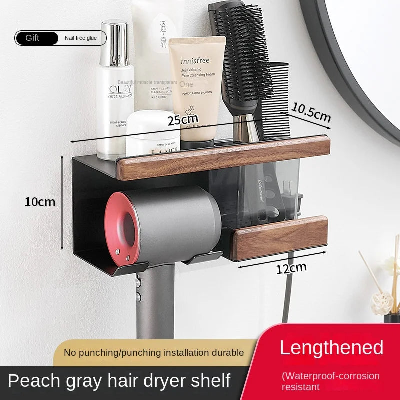 Walnut Wall Mounted Towel Rack And Bath Storage Organizer