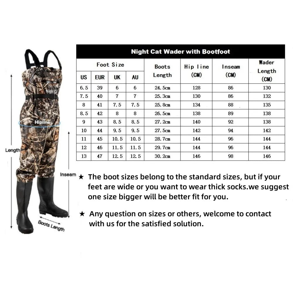 Night Cat Waterproof Chest Waders Bootfoot for Men Women Fishing
