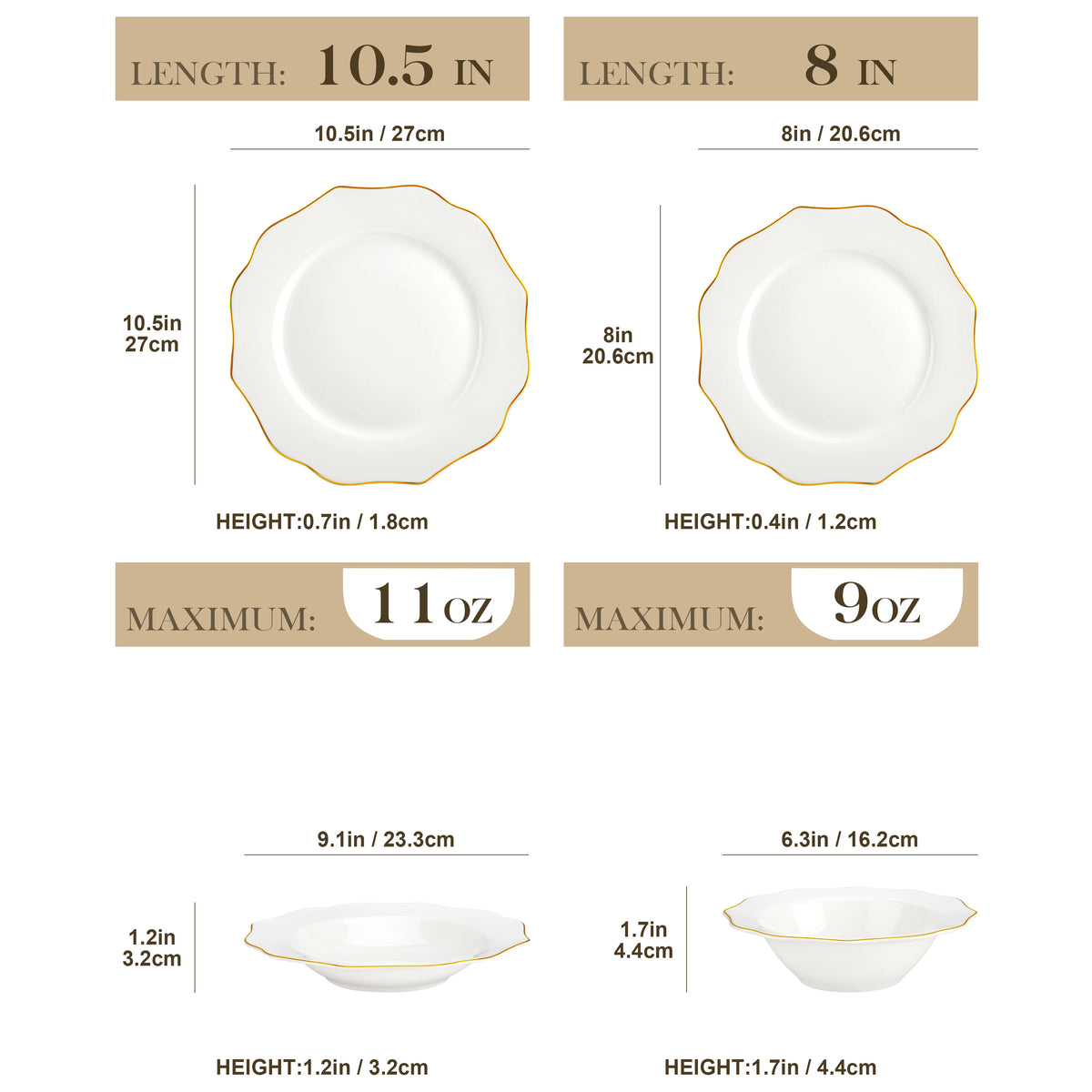 Malacasa Nordic European Bone China Golden Rim Dinnerware Set