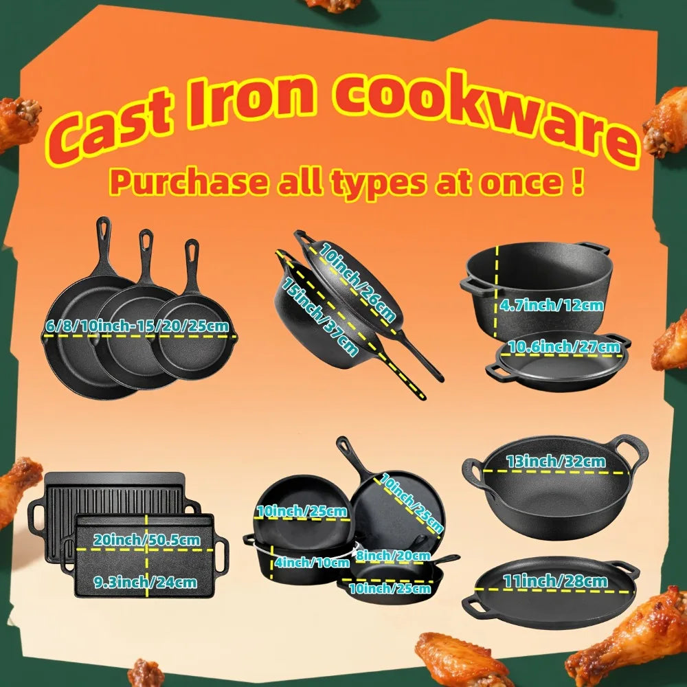 AEDG Cast Iron Skillet Set Three Piece Pre Seasoned Pans