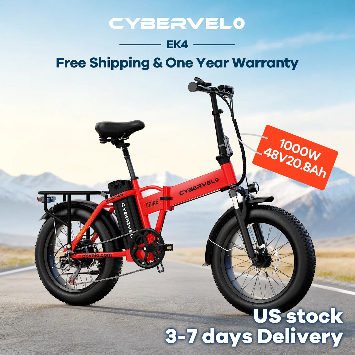 CYBERVELO EK4 Folding 1000W Electric Bike 48V Battery