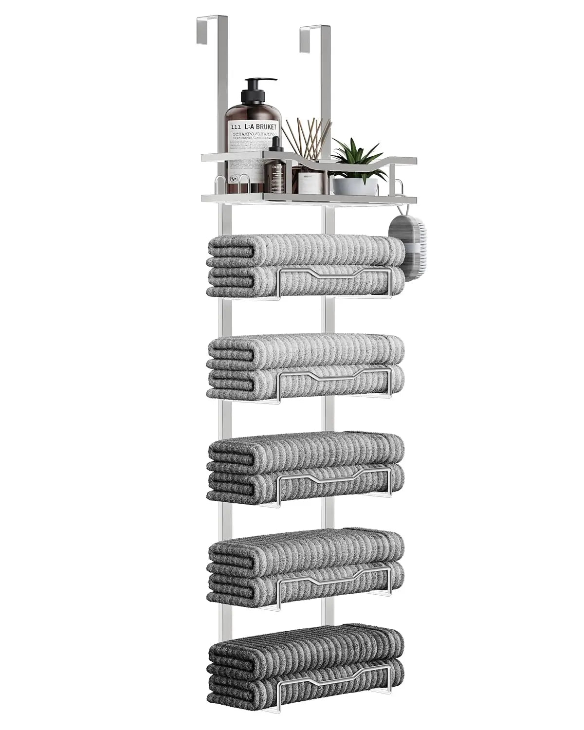 XIUWO 6-Tier No-Drill Over-the-Door Towel Rack for Small Bathrooms