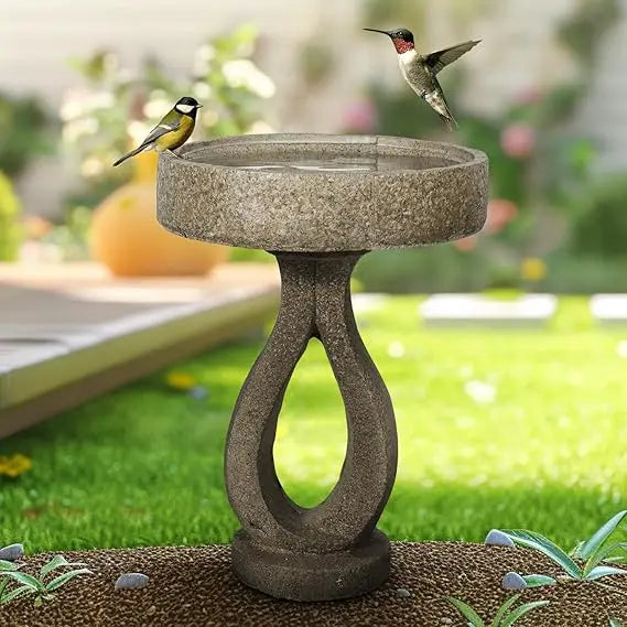 Concrete Modern Garden Bird Bath With Geometric Pedestal Decoration