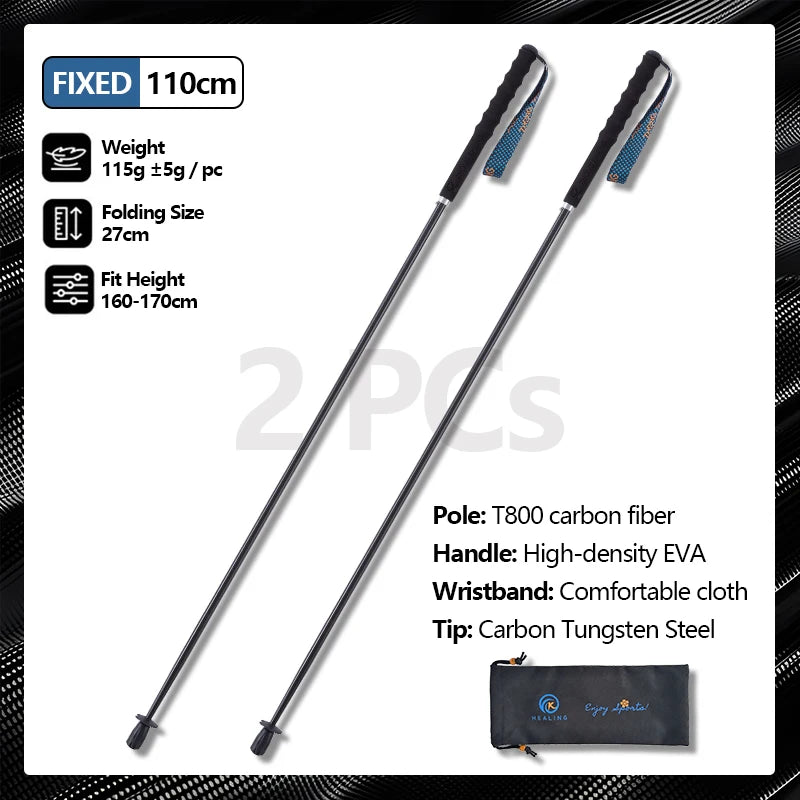OKHEALING T800 Carbon Fiber Walking Poles Collapsible Telescopic