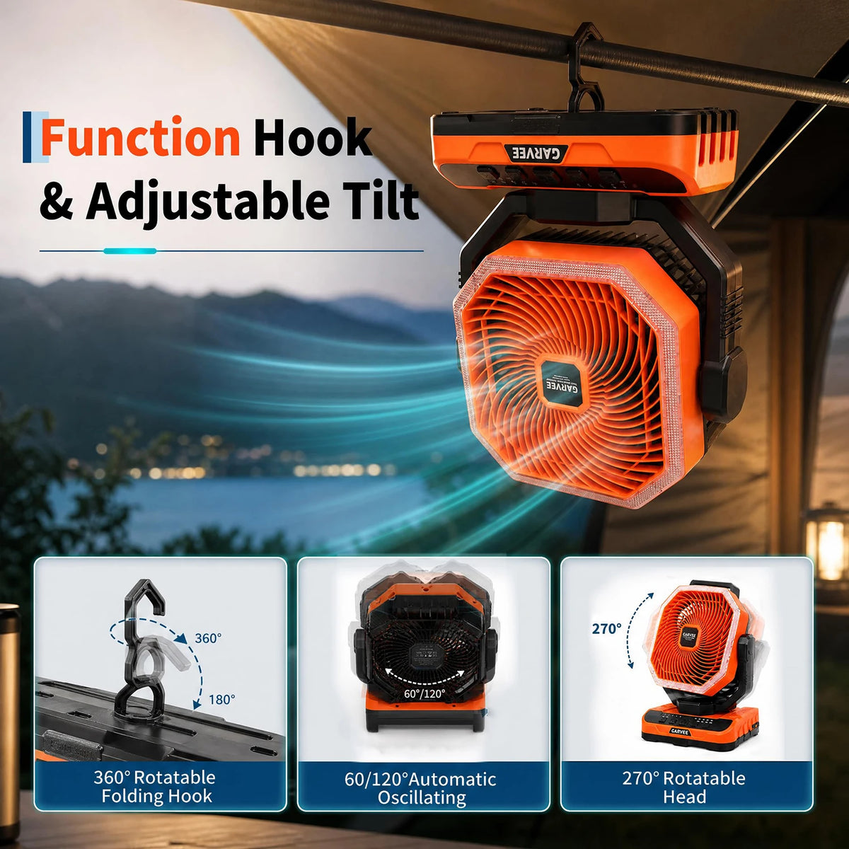 HiMISS 40000mAh Portable Camping Fan With 5 Speeds Remote Light